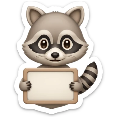 soft raccoon mascot holding a blank sign, neutral calm colors, gentle smile, rounded shapes, clean outline, safe educational style sticker