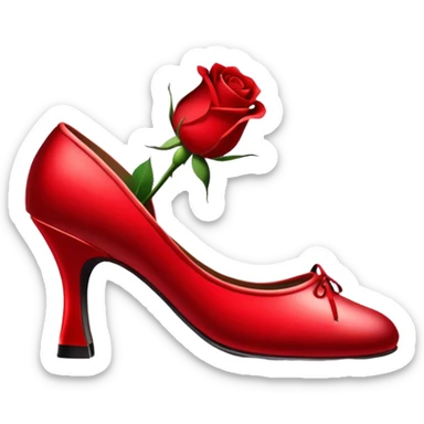 Icon for Ballroom Dancing: a pair of ballroom dance shoes, a rose, a dance floor, and a shining spotlight. The icon should represent the elegance and atmosphere of ballroom dancing, focusing on the tools and setting of the dance. Transparent background. sticker