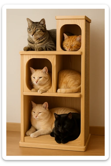 cats relaxing in a vertical playhouse sticker