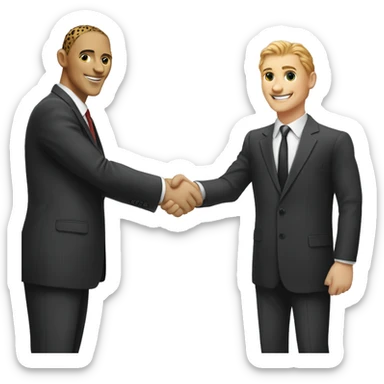 A cheetah in a classic suit shakes hands with a White man  sticker