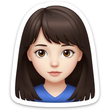brunette girl with dark brown eyes, pale rosy skin, long hair and wispy bangs sticker