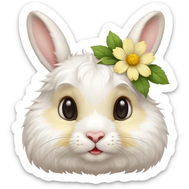 I want a cute rabbit with a light yellow flower on its ears making a kissing face sticker