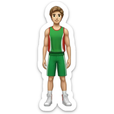 retro 70s red and green gym clothes for a modern white brunette uni male student sticker