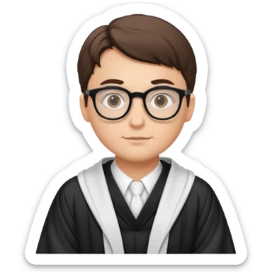 Young judge with glasses and robe sticker