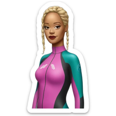 rihanna wearing a hawaii wetsuit hyperrealistic sticker