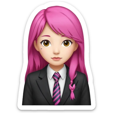 long black and pink haired asian woman with tie and blazer sticker