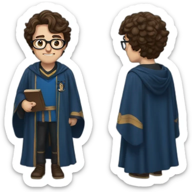 brown haired man wearing glasses and a Ravenclaw robe sticker
