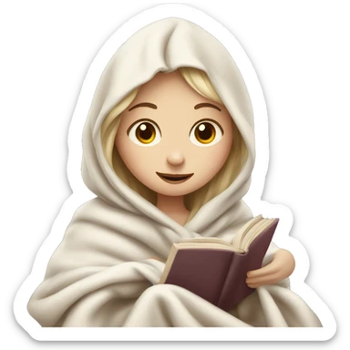 Pale girl, wrapped in a blanket, reading a book sticker