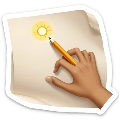 A glowing hand emerges from within a piece of paper, symbolizing the future self. The hand extends forward, offering a pen, as if passing over the ability to take action. The pen is illuminated, representing the moment of decision—the choice to stop procrastinating and start. sticker