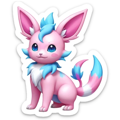 lush pastel-bright-vibrant warm-colored modern colorful neon-colored Fakémon-Digimon-Sylveon-Vaporeon-Pokémon-creature (full body) sticker