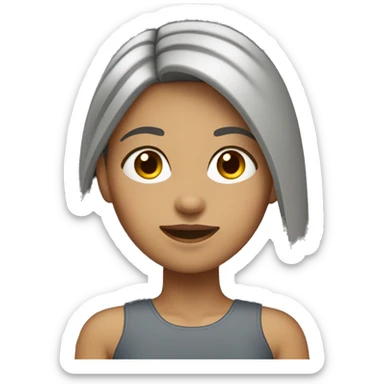 Tan girl with long straight medium gray hair parted in the middle sticker