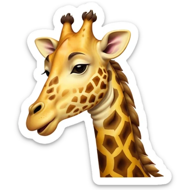 Cinematic Cute Yawning Giraffe Portrait Emoji, Head tilted slightly with a dramatic, wide-open yawn, showcasing a soft, patterned Fur of warm yellows and browns with a long, drooping neck and eyes barely open in drowsy contentment, Simplified yet irresistibly adorable features, highly detailed, glowing with a soft, cozy glow, high shine, relaxed yet expressive, stylized with a touch of savannah whimsy, bright and endearing, soft glowing outline, capturing the essence of a sleepy yet affectionate giraffe, so drowsy it feels like it could stretch right out of the screen and curl up for a nap! sticker
