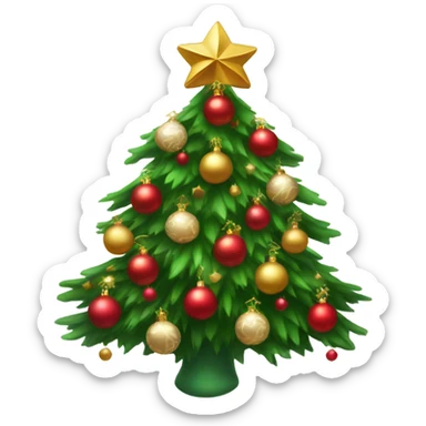 Christmas tree with red and golden ornaments and white bows sticker