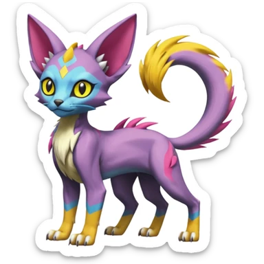 Colorful Meloetta-Sphynx-Lykoi-Sergal-Renamon-Wargreymon-Pokémon-Digimon-Fakémon-fusion-hybrid-creature sticker