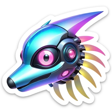  Epic legendary rare glowing mechanical Shiny sparkly transparent bioluminescent luminescent vibrant bright pastel dark exotic iridescent colorful gradients futuristic modern metallic glossy glittery fantasy-cyber-Protogen-Fakémon-Pokémon-Vernid-creature sticker