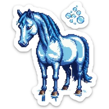 A horse composed of blue and transparent bubbles, with water effects sticker