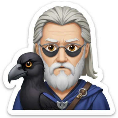norse god odin with eyepatch on his left eye and raven on his shoulder sticker
