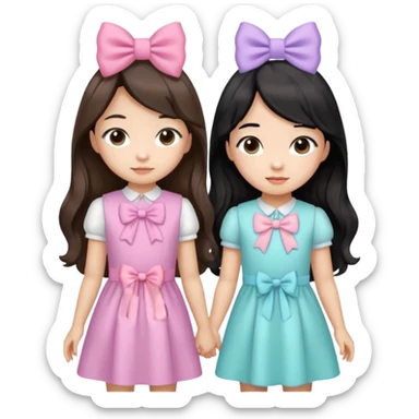 Two girls with bows they’re both Asian but one has wavy brown hair and the other has really long straight hair sticker