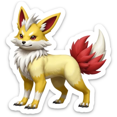 Feral Quadrupedal Digitigrade Zangoose-Jolteon-Lycanroc-Furret-Renamon-Zeraora-Vernid-Sergal-fusion-hybrid-creature, full body  sticker