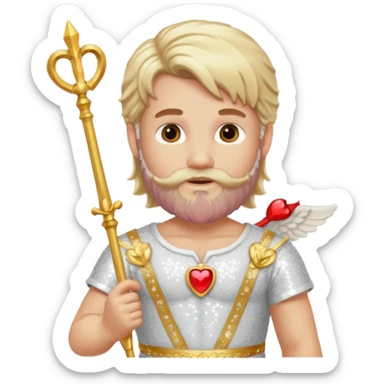Cupid, God of Love from Gods and Goddesses with long blond hair and beard, ivory sequin outfit sticker