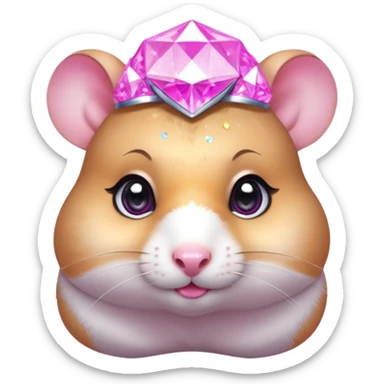 glamorous hamster portrait, head and shoulders only, exaggerated pink makeup, bright eyeshadow, long eyelashes, shiny blush cheeks, sparkling face gems, glitter accents, elegant earrings, fantasy beauty style, cute 3D cartoon, mobile game icon style, clean background, no text, no watermark
 sticker