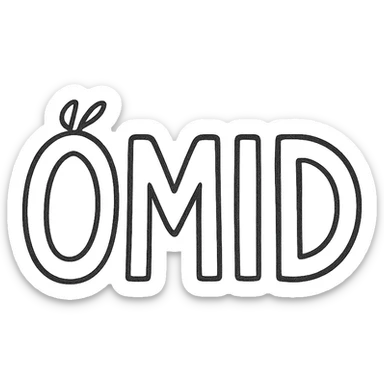 Change the text to all uppercase: 'OMID'. Keep the hand-drawn icon style with casual, sketchy lines, creative, suitable for a personal brand, with no background. sticker