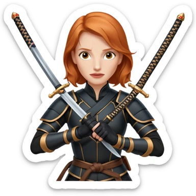 Jessica Chastain, in a ninja position with swords sticker