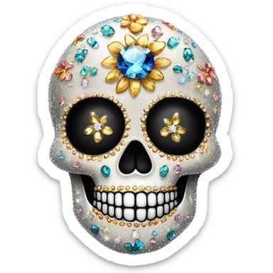 Realistic single isolated decorative sugar skull with sparkling diamonds and rhinestones  sticker