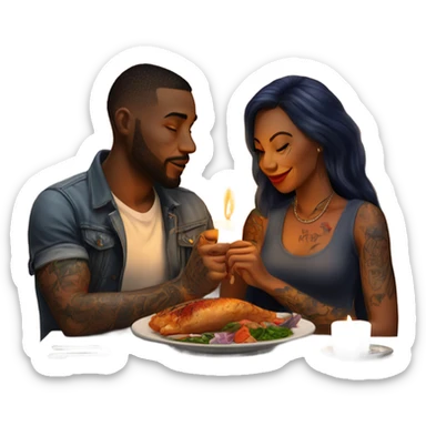 Romantic candlelit dinner date with hyper Realistic tattooed couple in love  sticker