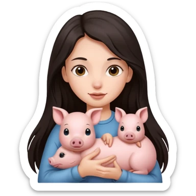 Ragazza bellissima capelli lunghi scuri con piccolo maialino  sticker