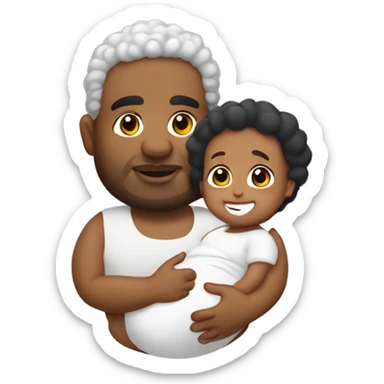 fat dominican man with curly hair holding his white baby girl sticker