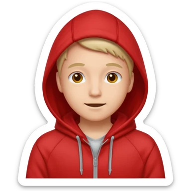 gender neutral person, chest up, red hoodie, friendly expression sticker