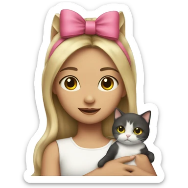 Girl with a bow headband and a cat in her arms sticker