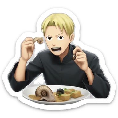 yuji itadori from jujutsu kaisen eating a snail sticker