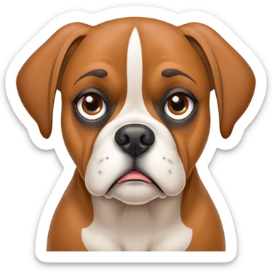 Cinematic Grumpy Fawn Boxer Dog Portrait Emoji, Head tilted slightly with a deeply unimpressed expression, showcasing a robust fawn coat with a prominent white muzzle and chest, large, droopy brown eyes narrowed into an unamused glare, ears slightly drooping in exasperation, Simplified yet comically expressive features, highly detailed, glowing with a dry, sarcastic glow, high shine, effortlessly judgmental yet dignified, stylized with a touch of cynicism, bright but brooding, soft glowing outline, capturing the essence of an eternally unimpressed yet endearing guardian, so lifelike it feels like it could sigh heavily at you in disdain at any moment! sticker