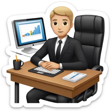 a business man wearing a black suit sitting on his office day trading sticker