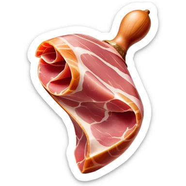 Jamón Serrano Cinematic Realistic Jamón Serrano Dish Emoji, depicted as a prominent leg of cured ham with visible marbling, rendered with rich textures and dynamic, appetizing lighting. sticker