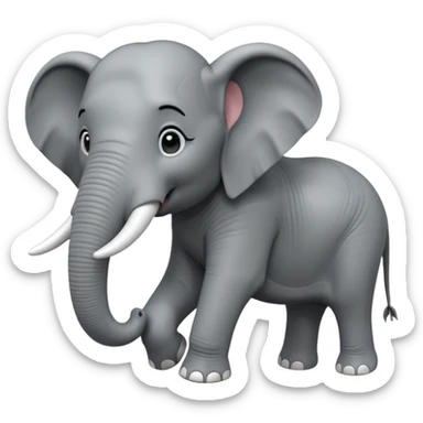 A giant 3D cartoon elephant in side view, thick gray skin, large tusks, dust around its feet, strong sunlight and shadows, realistic and powerful Memoji-style. sticker