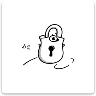 hand-drawn doodle of lock with eye peeking through, representing secrecy and mistrust, sketchy black-and-white style sticker