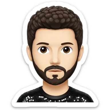 Brad Delson from Linkin Park with dark brown hair, light skin, black sequin outfit sticker