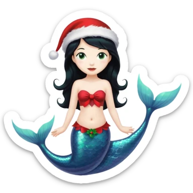 black haired mermaid with christmass hat sticker