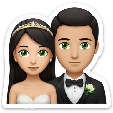 Bride has brown eyes. Bride has Black hair and brown eyes!!! Groom has green eyes and brown hair. White gold wedding bands sticker