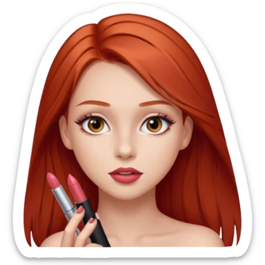 una chica con pose divertida de 18 años con los labios con pintalabios nude y los ojos maquillados, de piel blanca con el pelo liso, largo y pelirrojo, ojos marrones sticker