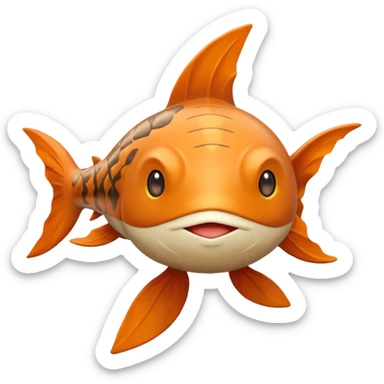 Solaran Magikarp - Ground type Hardier than regular Magikarp, longer and thinner, adapted to survive in shallow desert pools and temporary rain puddles of the badlands. muddy brown-orange fish. long whiskers. pokemon art style. sticker