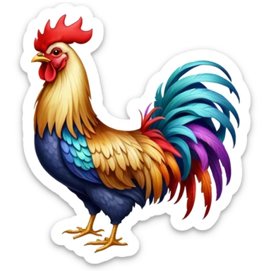 Cinematic Realistic depiction of a proud French rooster, rendered with detailed, textured feathers and a vivid, colorful comb, set against a rustic French countryside backdrop with soft, warm lighting sticker