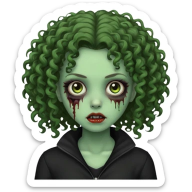 Brunette zombie girl in horror zombie green With curly hair and black clothes  sticker