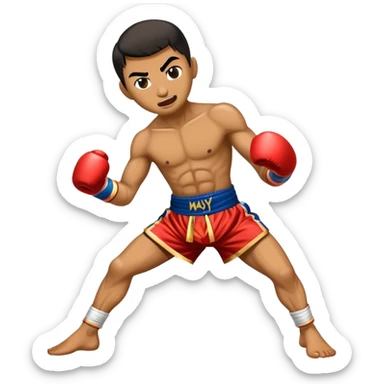 Cinematic Realistic Muay Thai Pop Culture Emoji, depicted with an action-packed portrayal of traditional Thai boxing rendered with bold textures and energetic, dramatic lighting. sticker