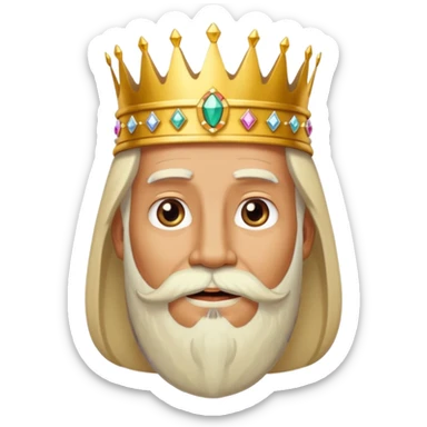 Create a cartoon-style emoji of Melchor, one of the Three Wise Men. Only show his face and crown. He has a kind, wise expression, a long white beard, and a golden crown with jewels. Make it colorful, simple, and suitable as an emoji. sticker