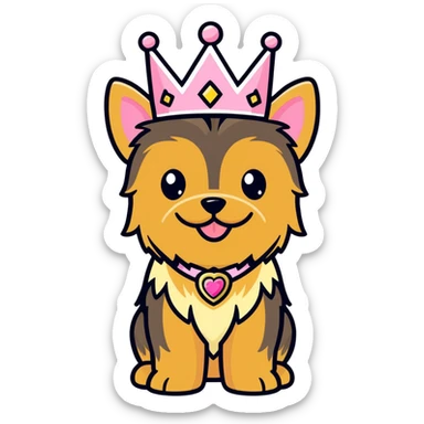 Cute Golden yorkie with pink princess crown sticker