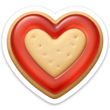 Realistic shortbread cookie in the shape of a heart with light red jelly sticker